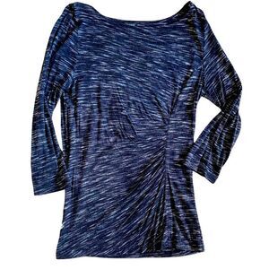 Ann Taylor Shirred Side Black Marled Knit Jersey Top - Size S